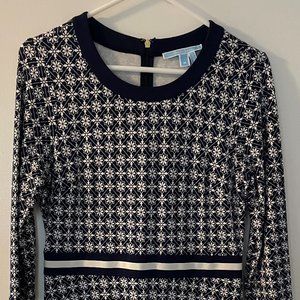 Draper James Geometric Floral Navy & White Dress Sz M